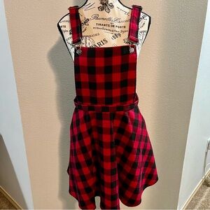 Hot Topic Red and Black Buffalo Plaid Pinafore Dress